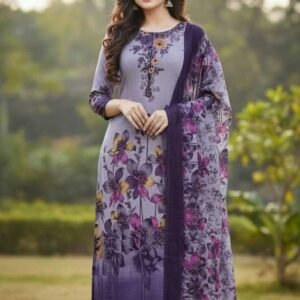 Pure Cotton  Purple Three Piece