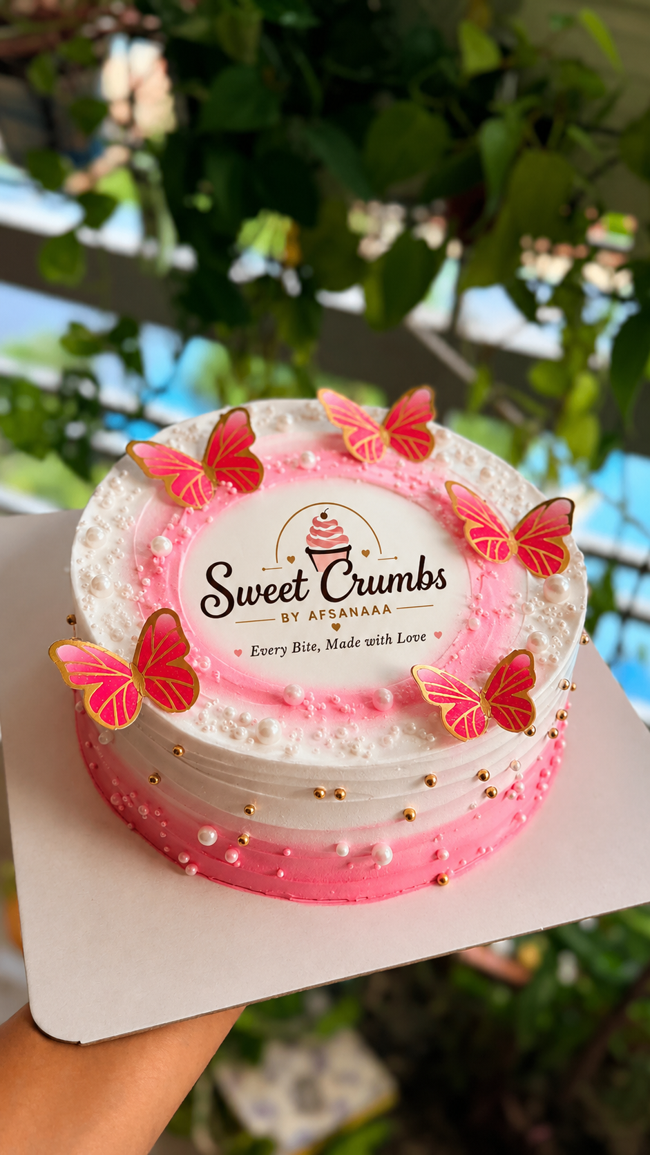 Pink Butterfly Pearl Cake