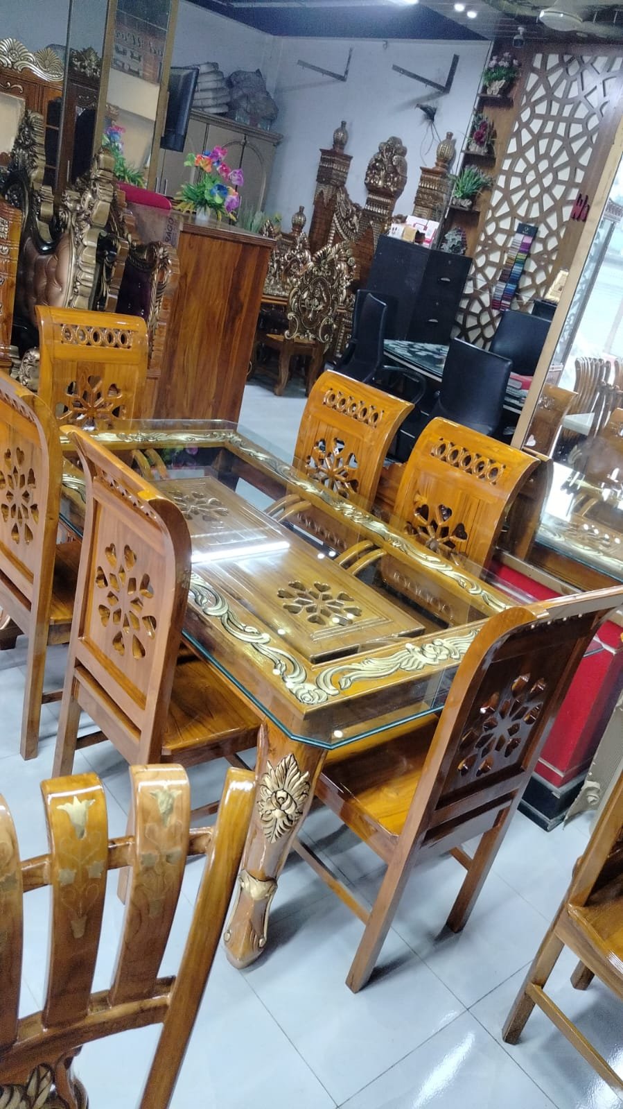 Elegant Carved Teak Dining Set
