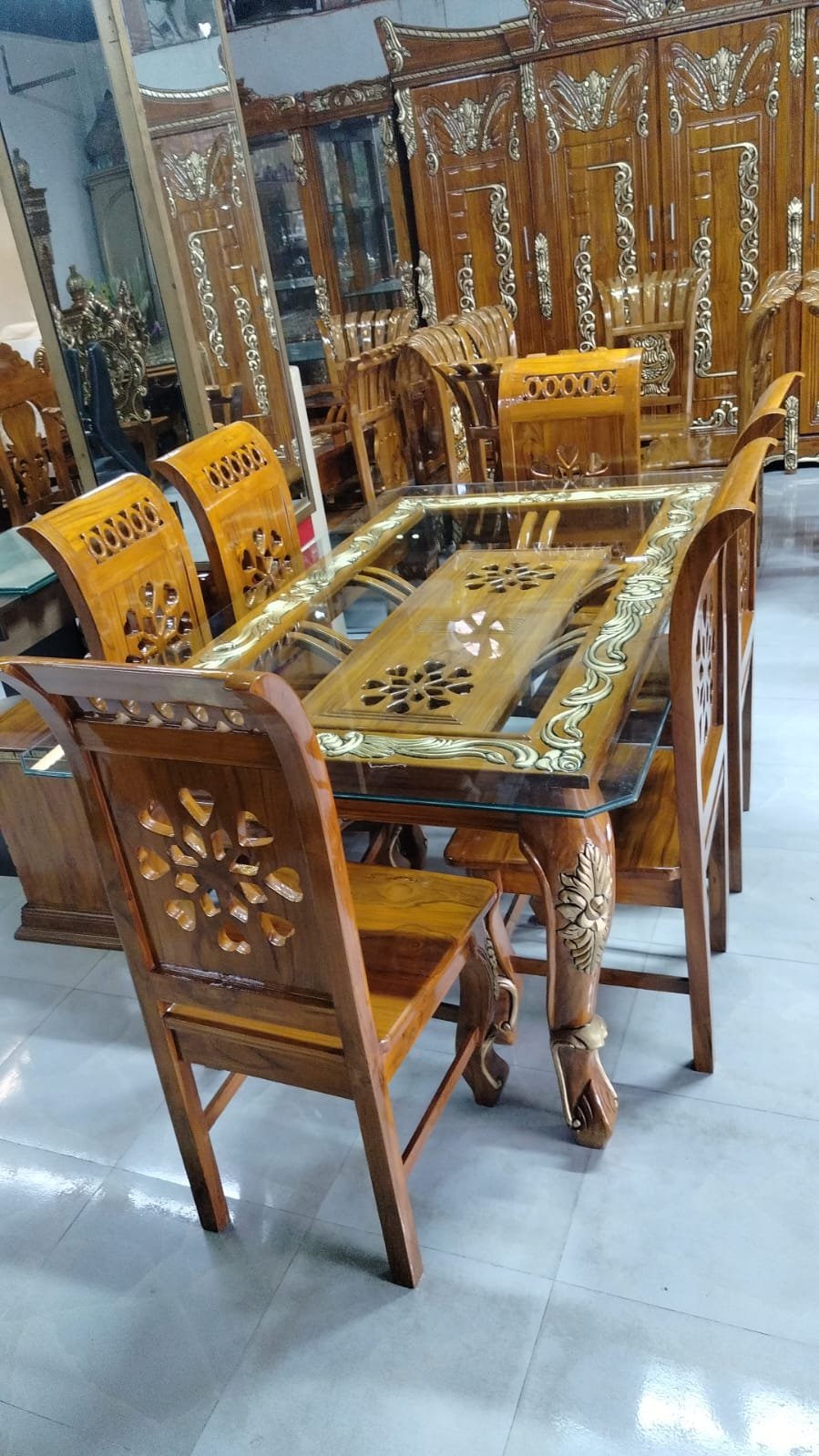 Elegant Carved Teak Dining Set - Image 5