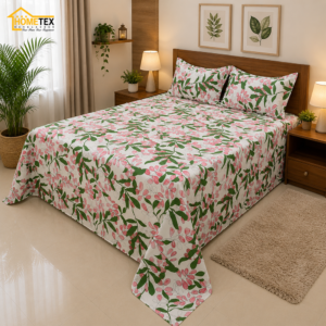 Floral Leaf Print Pink Bed Sheet